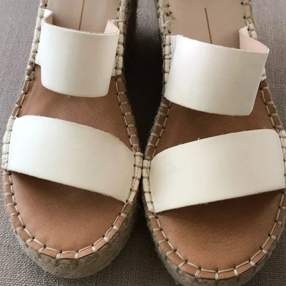 Dolce Vita Womens 10 Cream‎ Leather Espadrille Wedge Sandals Summer 4.5” Heel